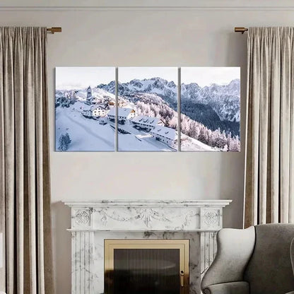 3pcs Snowy Mountain Landscape with Cabin Wall Art Canvas Unframed – High Quality Print 100% Australian Made Wall Canvas