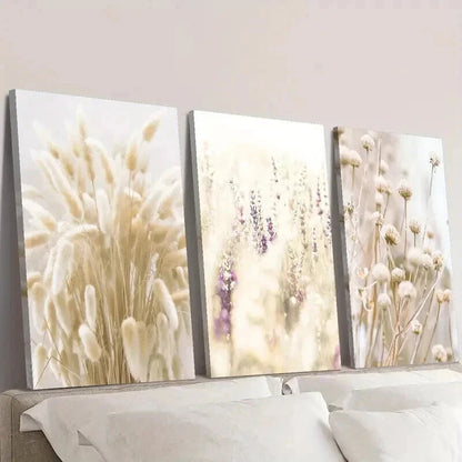 3pcs Classic Modern Bohemian Grass & Flowers Wall Art Set Canvas Framed 40x60cm - High Quality Print 100% Australian Made Wall Canvas Ready to Hang