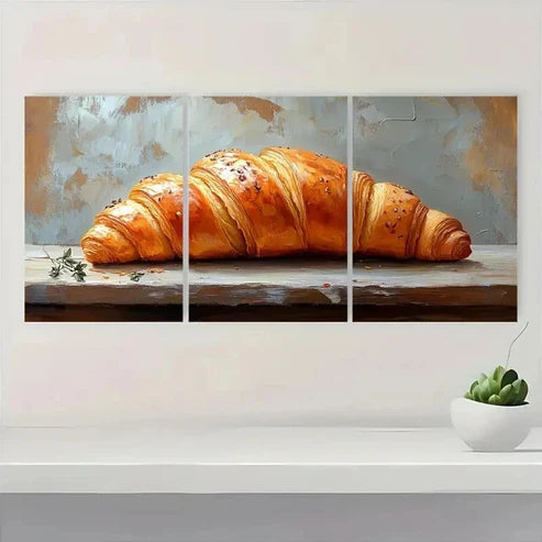 3pcs Croissant Sandwich Wall Art Canvas Unframed - High Quality Print 100% Australian Made Wall Canvas
