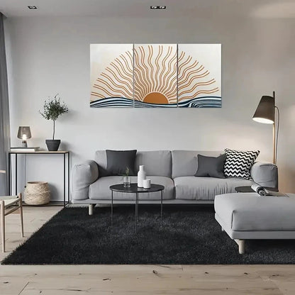 3pcs Modern Abstract Wave Beige & Cool Blue Metal Print Ready to Hang Art