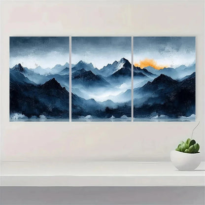 3pcs Abstract Painting Mountain Sunset Metal Print Ready to Hang Art