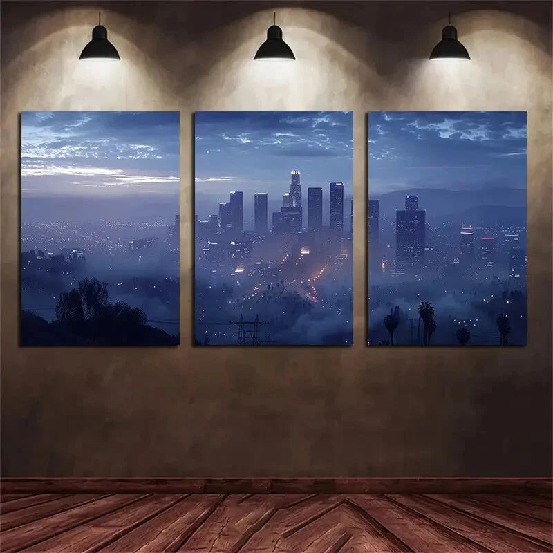 3pcs City Skyline Dusk Urban Landscape Metal Print Ready to Hang Art