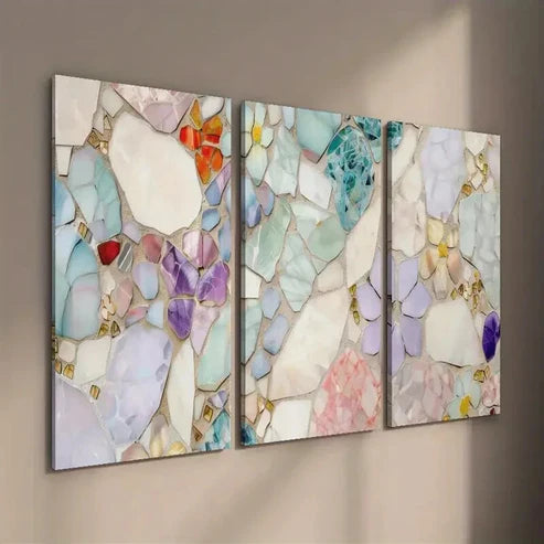 3pcs Colorful Texture Mural Mosaic Floral Wall Art Set Canvas Unframed - High Quality Print 100% Australian Made Wall Canvas