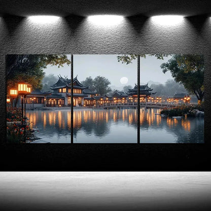 3pcs Beautiful Estate Full Moon Metal Print Ready to Hang Art