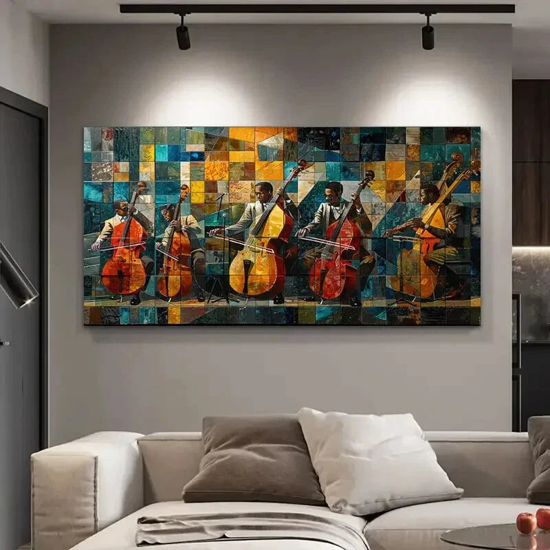 Modern Minimalist Cubist Music Wall Art Canvas Office Home Room Framed 120x60cm