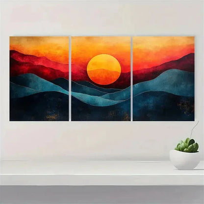 3pcs Modern Abstract Sunset Geometric  Wall Art Set Canvas Unframed - High Quality Print 100% Australian Made Wall Canvas