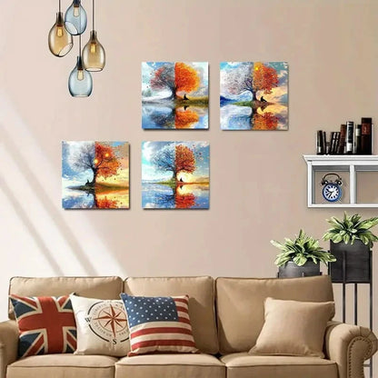 4pcs  Four Season Tree Of Life Wall Art Canvas Framed