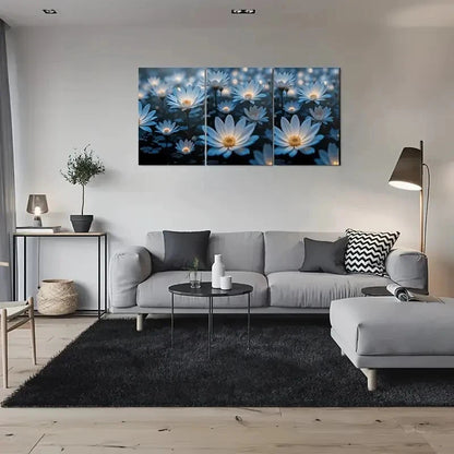 3pcs Blue Daisy Flower Modern Metal Print Ready to Hang Art