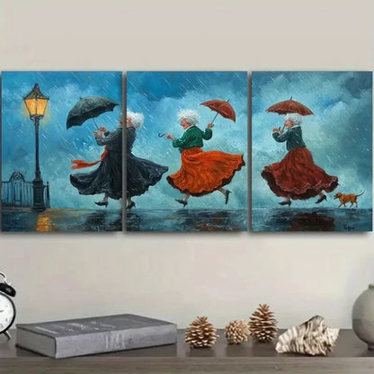 3pcs Theme of Dancing in The Rain Wall Art Set Canvas Unframed - High Quality Print 100% Australian Made Wall Canvas