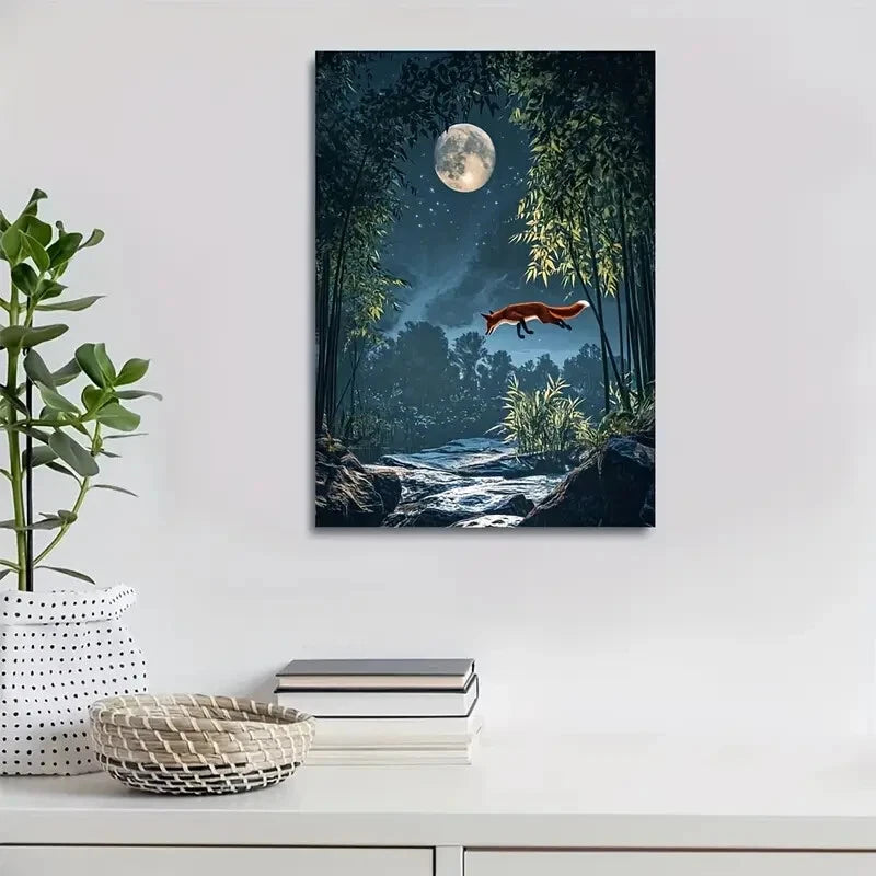 Joyful Red Fox Leaping in Bamboo Groveg 40x60cm Metal Print Ready to Hang