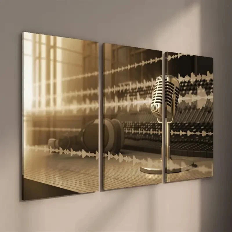 3pcs Music Microphone Decor Wall Art Set Canvas Framed 40x60cm - High Quality Print 100% Australian Made Wall Canvas Ready to Hang