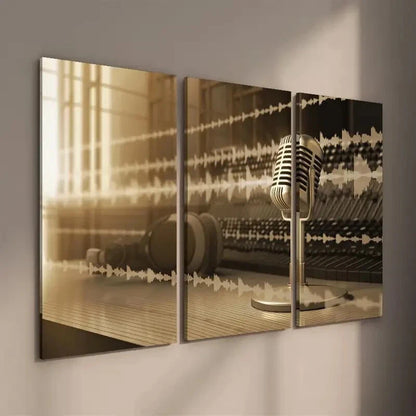 3pcs Music Microphone Decor Wall Art Set Canvas Framed 40x60cm - High Quality Print 100% Australian Made Wall Canvas Ready to Hang