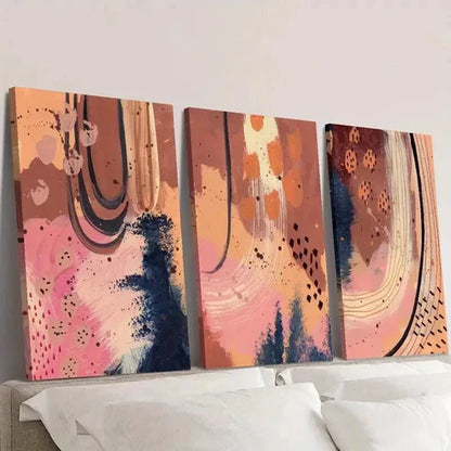 3pcs Orange & Pink Earth Tone Linear Design Wall Art Set Canvas Unframed - High Quality Print 100% Australian Made Wall Canvas