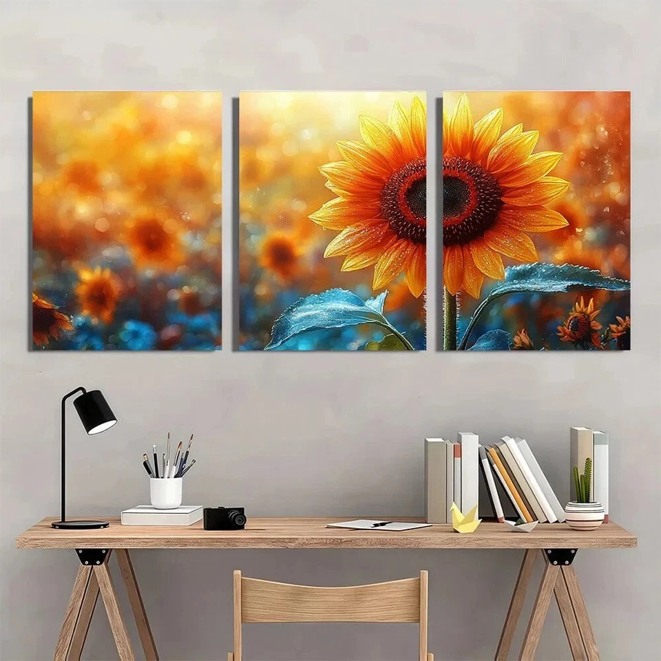 3pcs Floral Painting Sunflower Metal Print Ready to Hang Art
