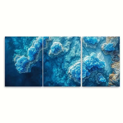 3pcs Aerial Blue Seascape Wall Art Set Canvas Framed 50x70cm - High Quality Print 100% Australian Made Wall Canvas Ready to Hang