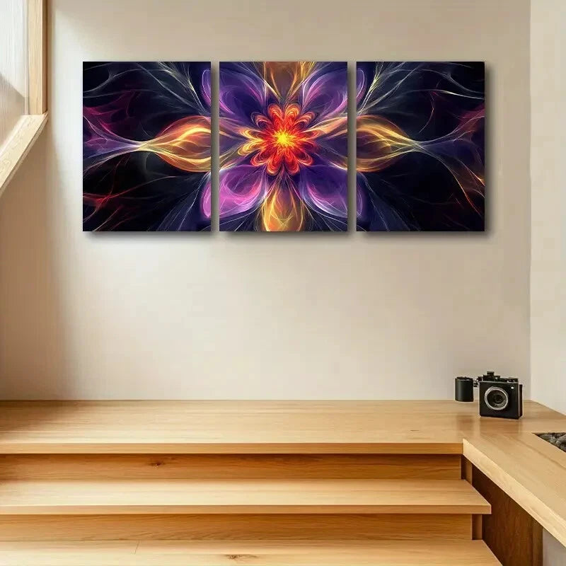 3pcs Abstract Floral Paintings Metal Print Ready to Hang Art
