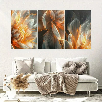3pcs Luxury Abstract Golden Flowers Wall Art Set Canvas Framed 60x90cm - High Quality Print 100% Australian Made Wall Canvas Ready to Hang