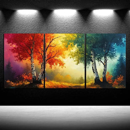 3pcs Painting Colorful Trees Modern Metal Print Ready to Hang Art