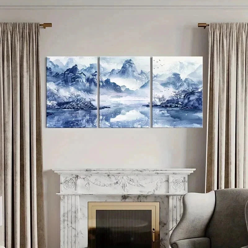 3pcs Classic Retro Chinese Landscape Wall Art Set Canvas Framed 40x60cm - High Quality Print 100% Australian Made Wall Canvas Ready to Hang