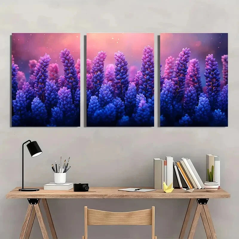 3pcs Vibrant Purple Flower Nature Metal Print Ready to Hang Art