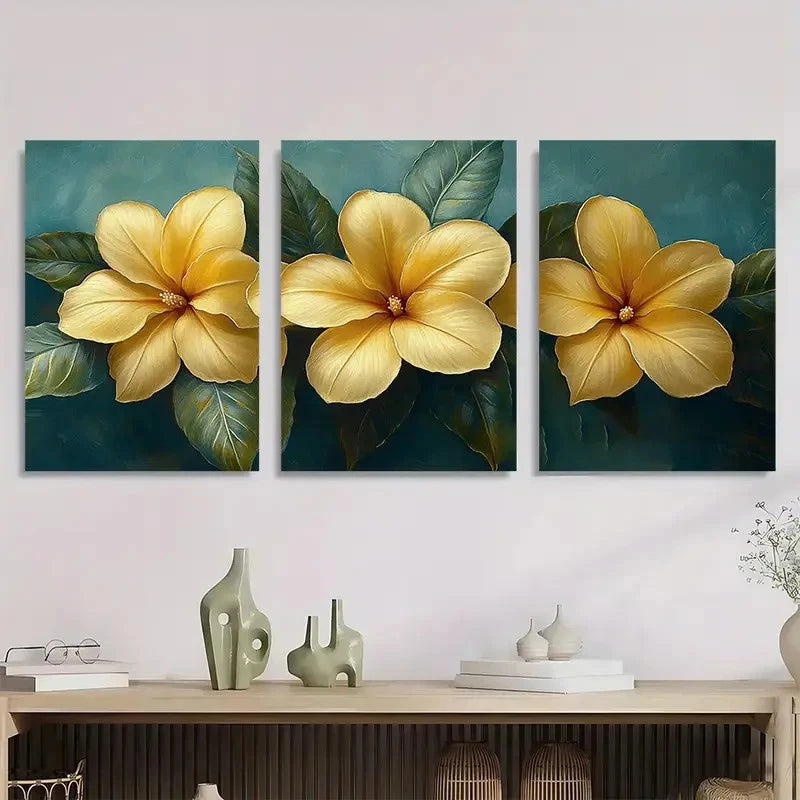 3pcs Allamanda Yellow Flower Tropical Perfect Wall Art Set Canvas Framed 40x60cm - High Quality Print 100% Australian Made Wall Canvas Ready to Hang