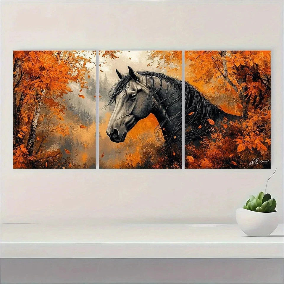 3pcs Modern Vintage Horse Serene Forest Metal Print Ready to Hang Art
