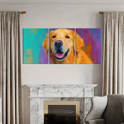 3pcs Artistic Golden Retriever Portrait Vibrant Metal Print Ready to Hang Art