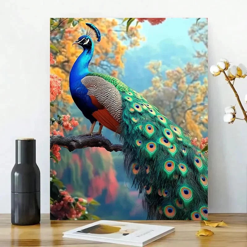 Beautiful Peacock Perched Painting 40x60cm Metal Print Ready to Hang