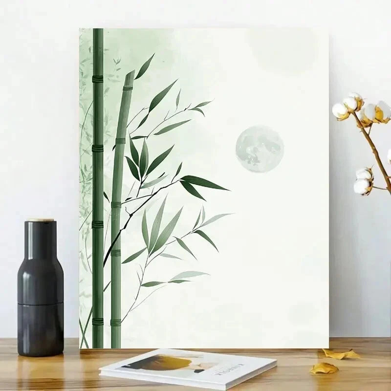 Minimalist Illustration of Bamboo, with a Moon Stars 40x60cm Metal Print Ready to Hang