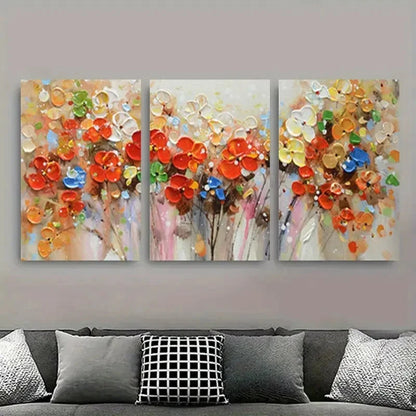 3pcs Vibrant Orange Blossom & Multicolor Metal Print Ready to Hang Art