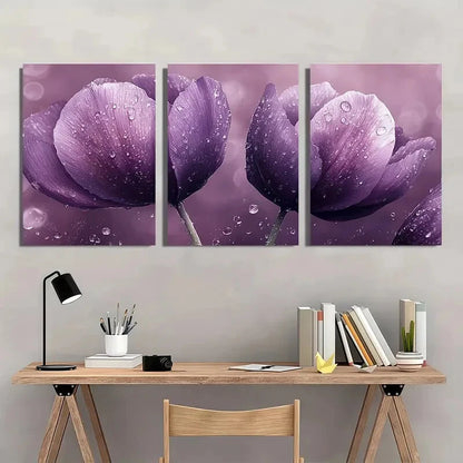 3pcs Vibrant Purple Tulip Watercolor Metal Print Ready to Hang Art