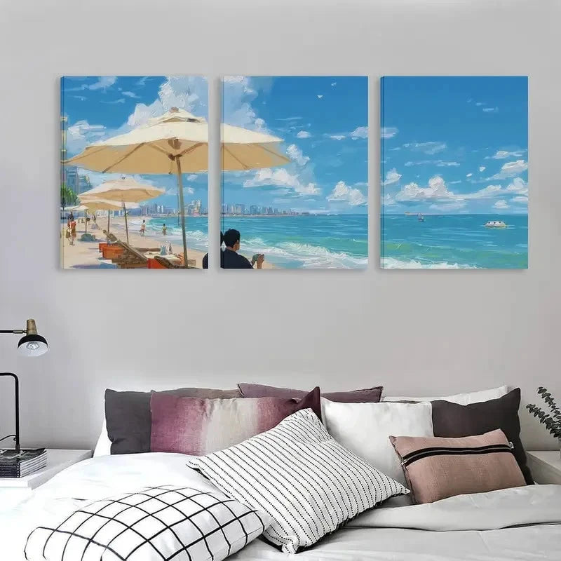 3pcs Surfers Paradise Australia Man Sitting  Wall Art Set Canvas Framed 60x90cm - High Quality Print 100% Australian Made Wall Canvas Ready to Hang