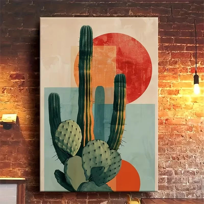 Abstract Sun and Cactus  60x90cm Metal Print Ready to Hang