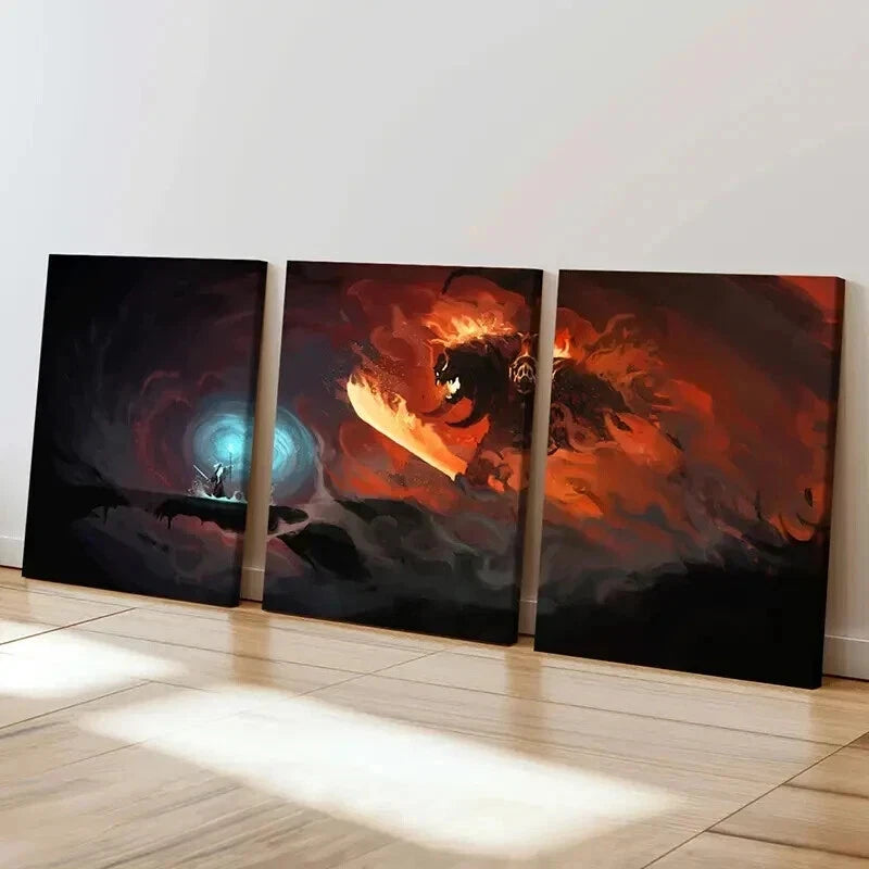 3pcs Middle Earth Wizard & Monster Vintage Wall Art Set Canvas Framed 40x60cm - High Quality Print 100% Australian Made Wall Canvas Ready to Hang