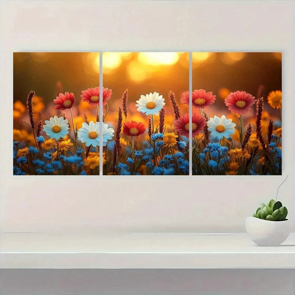 3pcs Autumn Wildflowers and Grasses Metal Print Ready to Hang Art