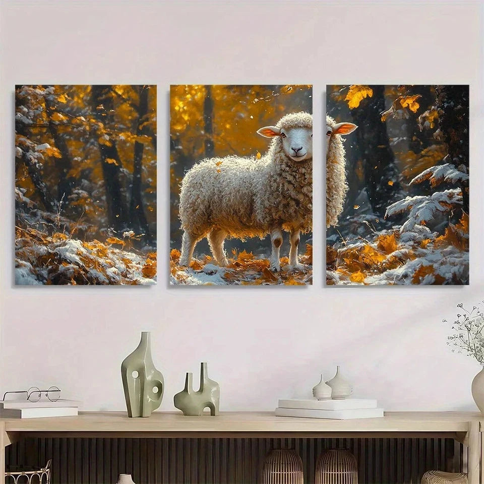 3pcs Modern Lost Sheep Nature Metal Print Ready to Hang Art