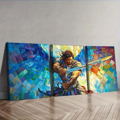 3pcs The Archangel with the Sword Perfect Wall Art Set Canvas Framed 40x60cm - High Quality Print 100% Australian Made Wall Canvas Ready to Hang