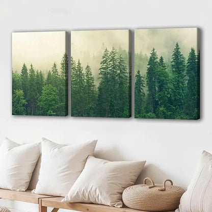 3pcs Wooden Mist Forest Painting Wall Art Set Canvas Framed 60x90cm - High Quality Print 100% Australian Made Wall Canvas Ready to Hang