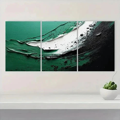 3pcs Green White Textured Art Original Q  Wall Art Set Canvas Unframed - High Quality Print 100% Australian Made Wall Canvas - Bella Home Decor