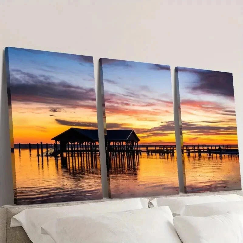 3pcs Classic Romantic Seascape Sunset Deco Wall Art Set Canvas Framed 40x60cm - High Quality Print 100% Australian Made Wall Canvas Ready to Hang