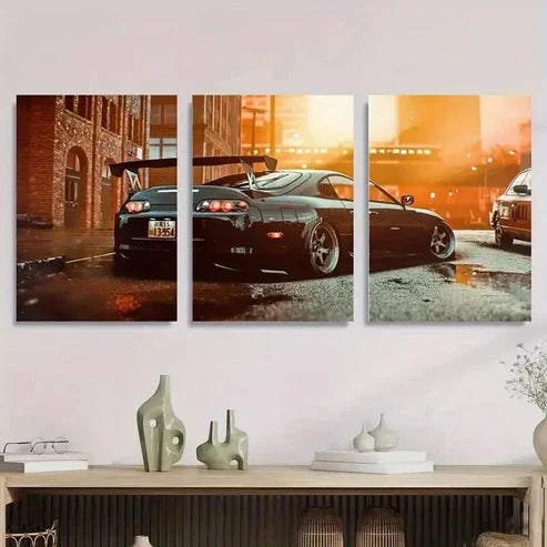 3pcs Urban Racing Car Street Racer Perfect Wall Art Canvas Unframed - High Quality Print 100% Australian Made Wall Canvas