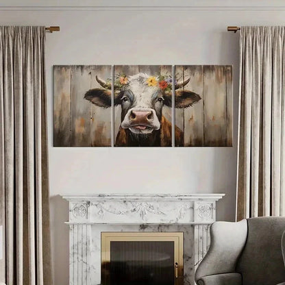 3pcs Farmhouse Cow Farm Animals Rustic Wall Art Set Canvas Framed 40x60cm - High Quality Print 100% Australian Made Wall Canvas Ready to Hang