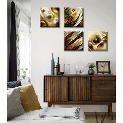 4pcs Abstract Gold Canvas Wall Art Black & Gold Wall Art Canvas Framed