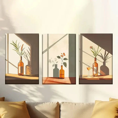 3pcs Vibrant minimalist style floral Wall Art Set Canvas Unframed - High Quality Print 100% Australian Made Wall Canvas