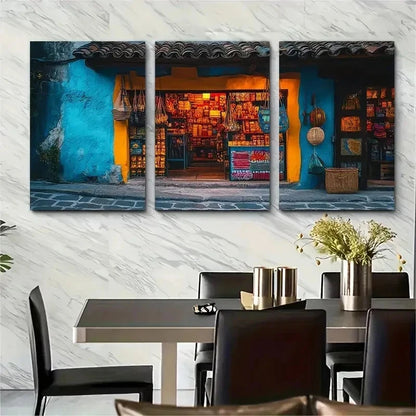 3pcs Guatemala Souvenir Shop Village Perfect Wall Art Set Canvas Framed 40x60cm - High Quality Print 100% Australian Made Wall Canvas Ready to Hang