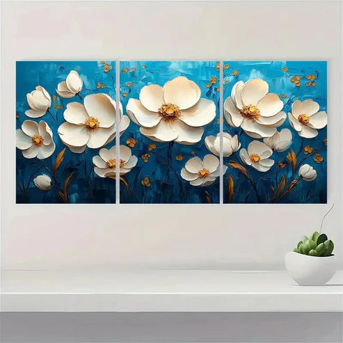 3pcs Floral Art Painting Blue Home DF Wall Art Set Canvas Unframed - High Quality Print 100% Australian Made Wall Canvas