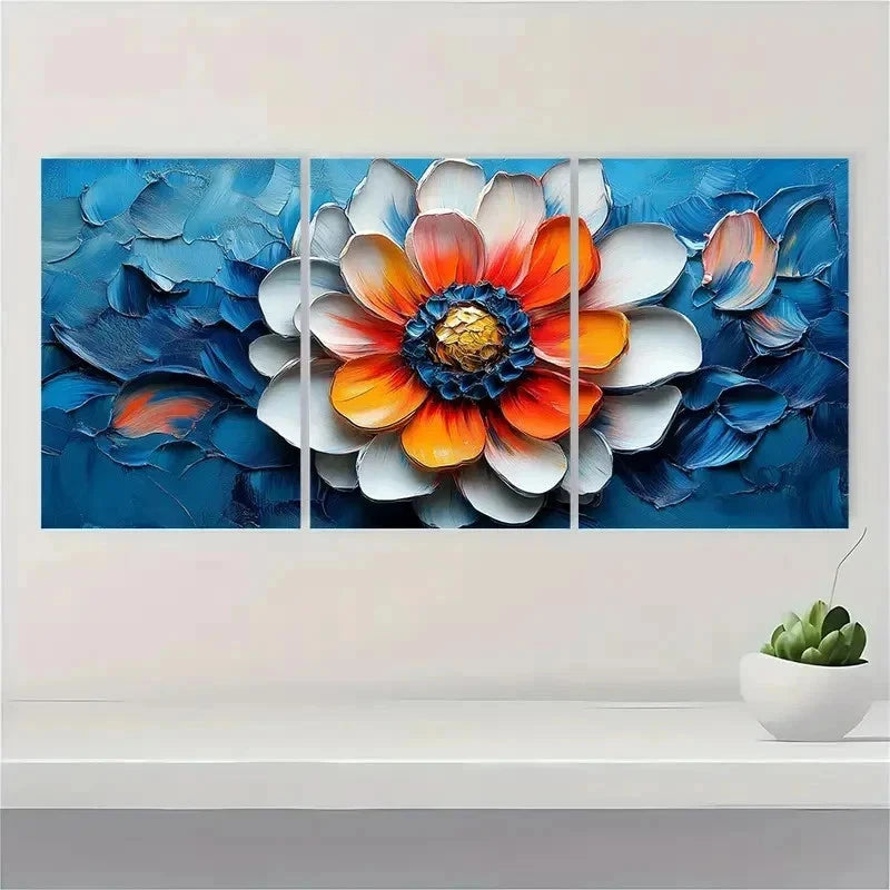 3pcs Dahlia Flowers Floral Impasto Perfect Wall Art Set Canvas Framed 40x60cm - High Quality Print 100% Australian Made Wall Canvas Ready to Hang