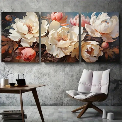 3pcs Elegant White Peony Bouquet Wall Art Set Canvas Framed 40x60cm - High Quality Print 100% Australian Made Wall Canvas Ready to Hang