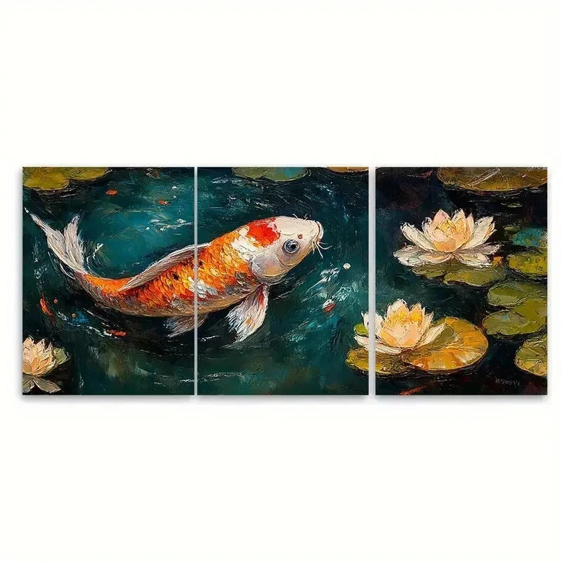 3pcs One Koi Fish T Wall Art Set Canvas Framed 40x60cm - High Quality Print 100% Australian Made Wall Canvas Ready to Hang