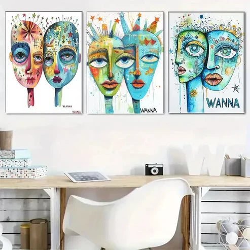 3pcs Abstract Portrait Wall Art Canvas Unframed - High Quality Print 100% Australian Made Wall Canvas